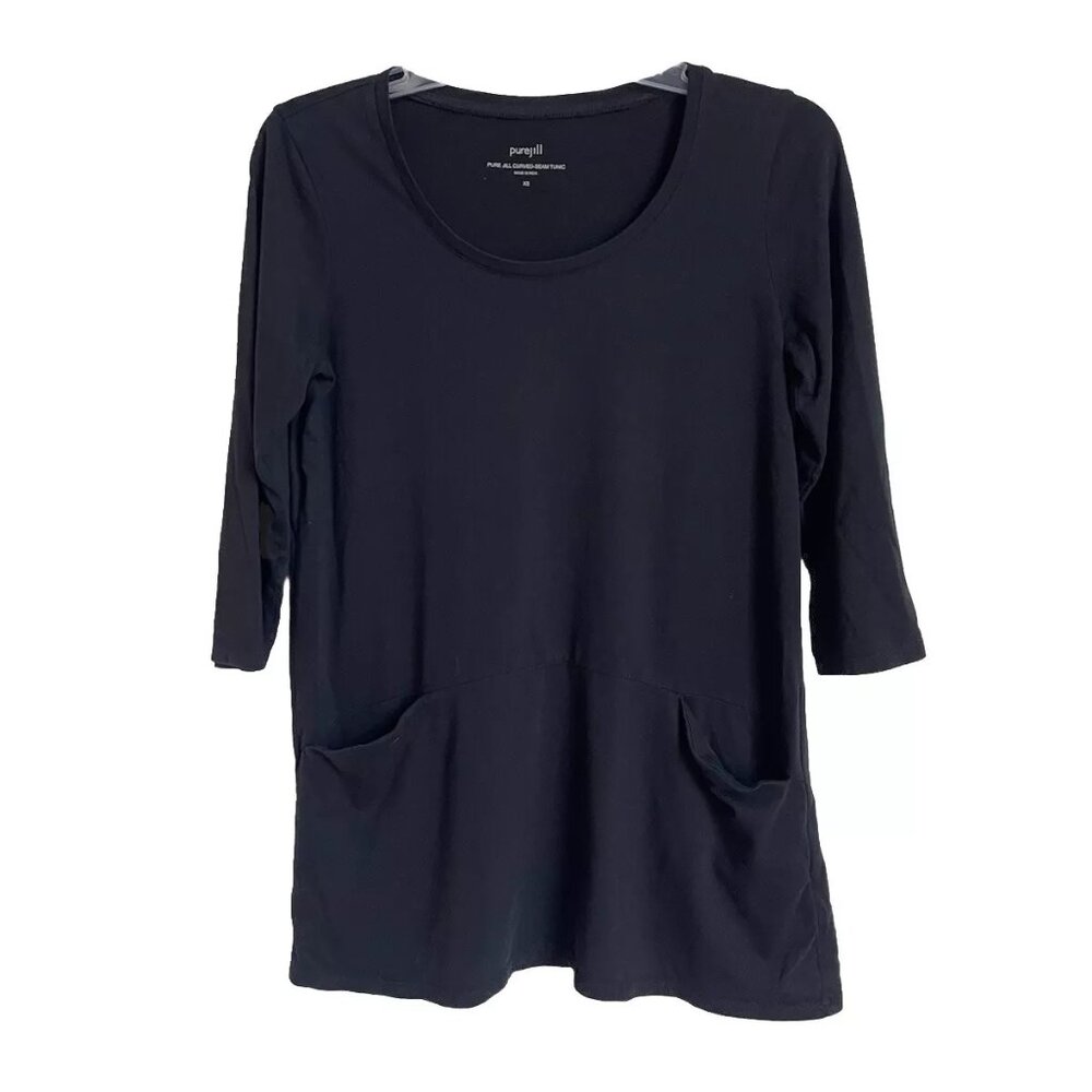 Pure Jill J Jill Black Curved Seam Tunic Pockets 3/4 Sleeve Pima Cotton